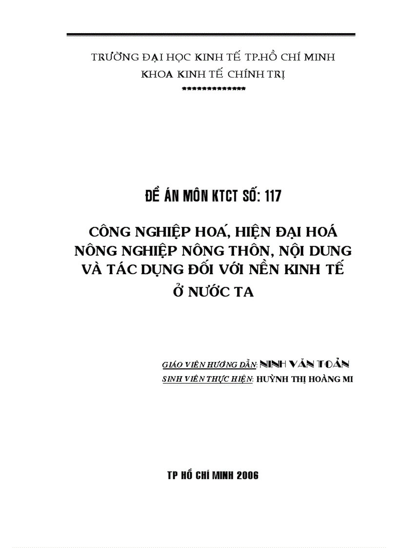 Công nghiệp hoa hiện đại hoá nông nghiệp nông thôn nội dung và tác dụng đối với nền kinh tế ở nước ta