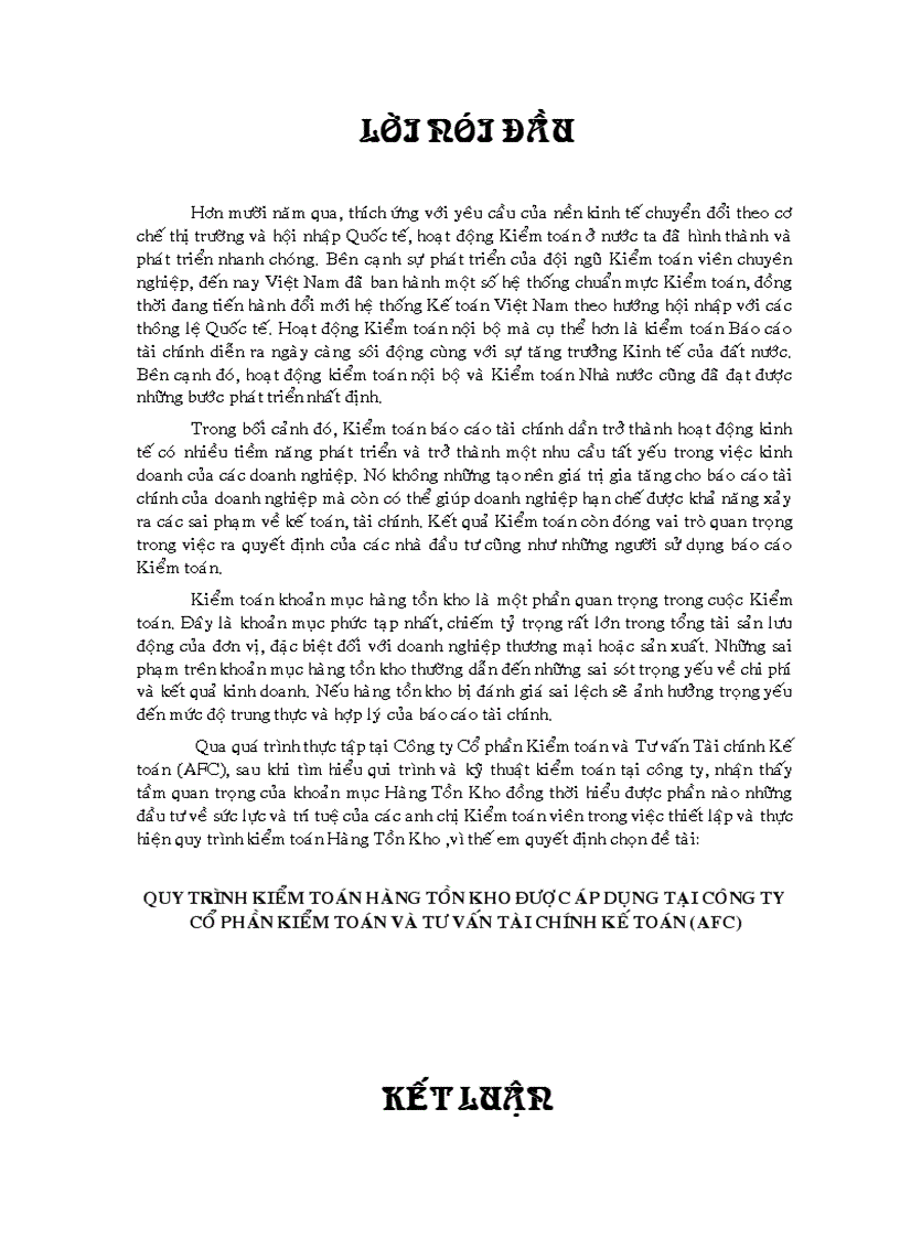 image for page Quy trình kiểm toán hàng tồn kho được áp dụng tại Công ty cổ phần kiểm toán và tư vấn tài chính kế toáN AFC