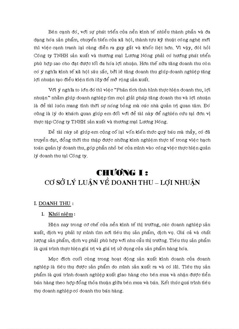 image for page Phân tích tình hình thực hiện doanh thu lợi nhuận tại Công ty TNHH sản xuất và thương mại Lương Nông