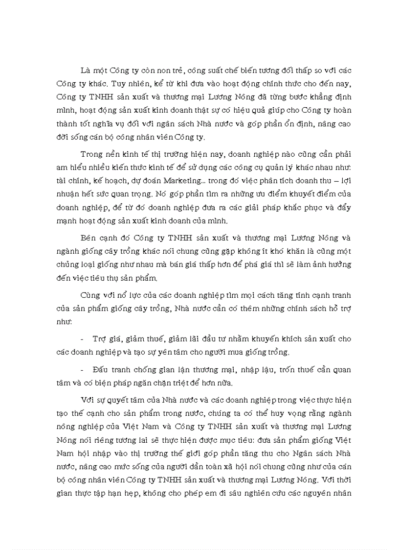 image for page Phân tích tình hình thực hiện doanh thu lợi nhuận tại Công ty TNHH sản xuất và thương mại Lương Nông