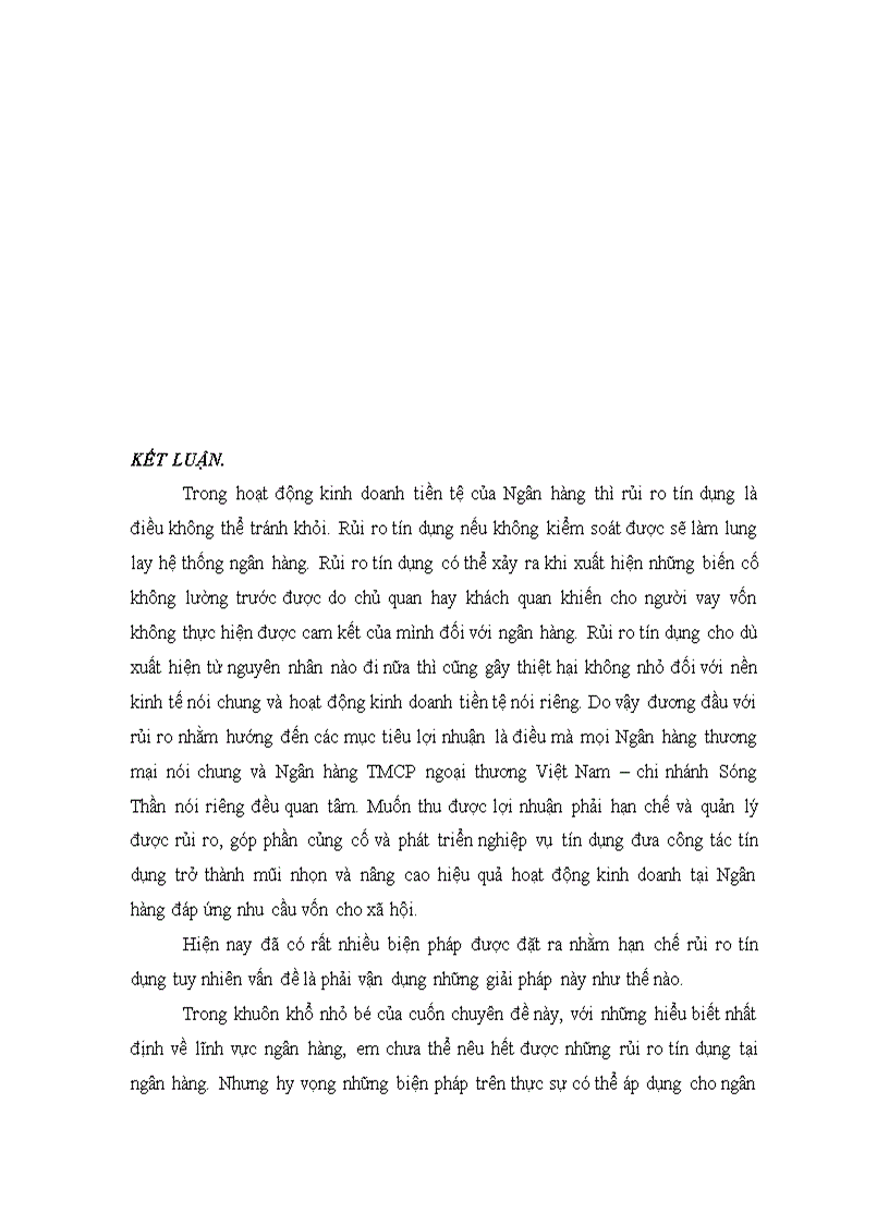 image for page Thực trạng rủi ro tín dụng tại Ngân hàng TMCP ngoại thương Việt Nam Chi nhánh Sóng Thần