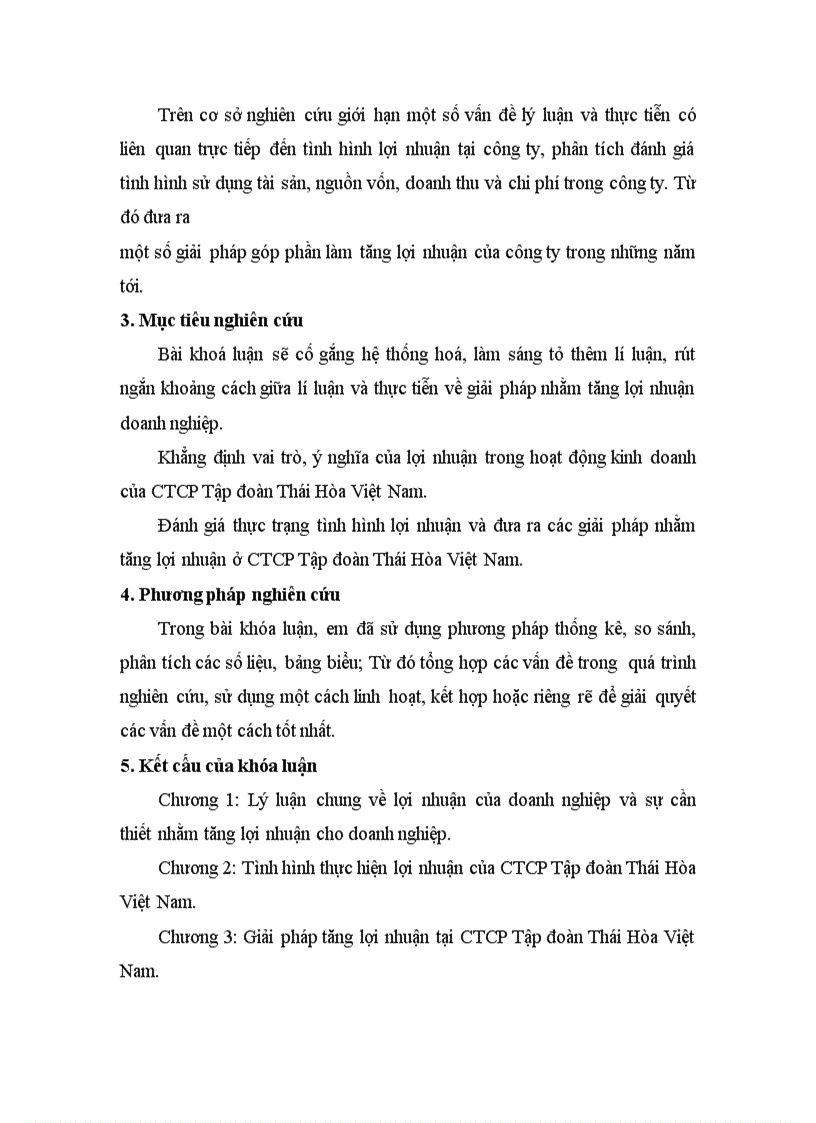 Lợi nhuận và một số giải pháp chủ yếu tăng lợi nhuận tại CTCP Tập đoàn Thái Hòa Việt Nam