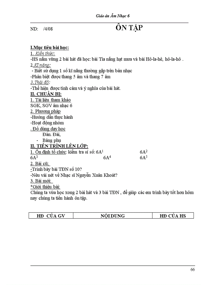 image for page Bộ giáo án âm nhạc lớp 6