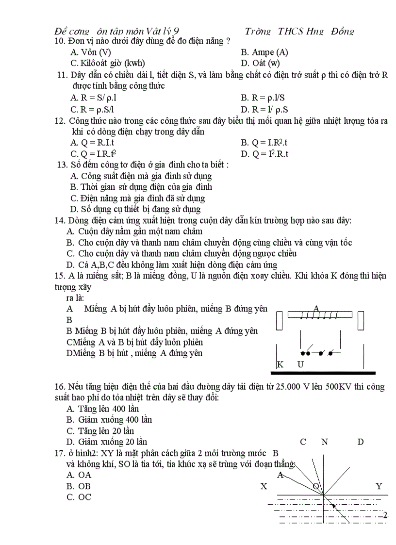 image for page Đề cương ôn tập lý 9