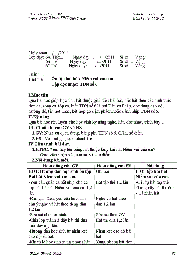 image for page Giáo án âm nhạc 6 3 cọc