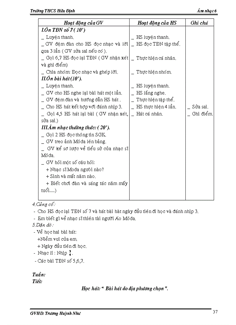 image for page Giáo án âm nhạc 6 HK 2