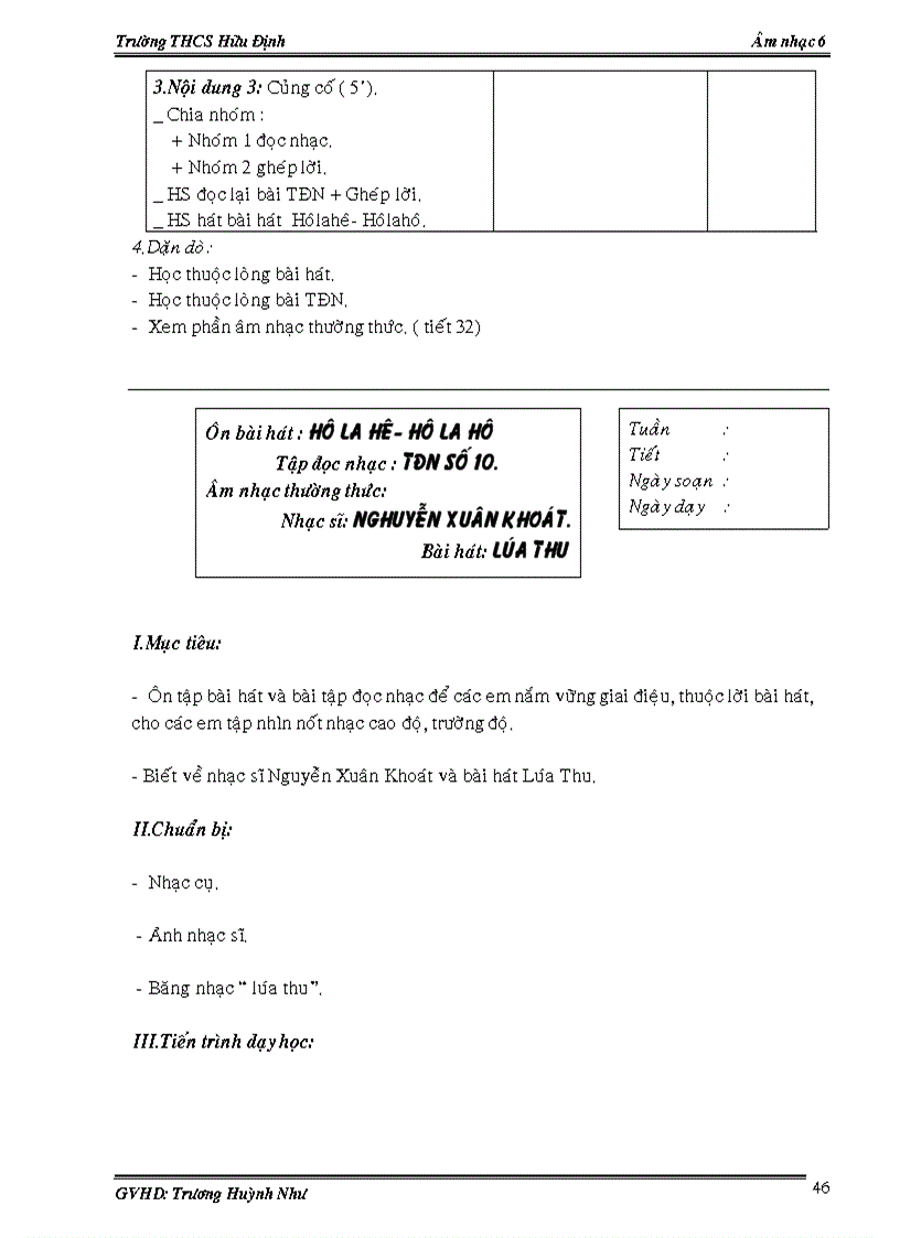 image for page Giáo án âm nhạc 6 HK 2