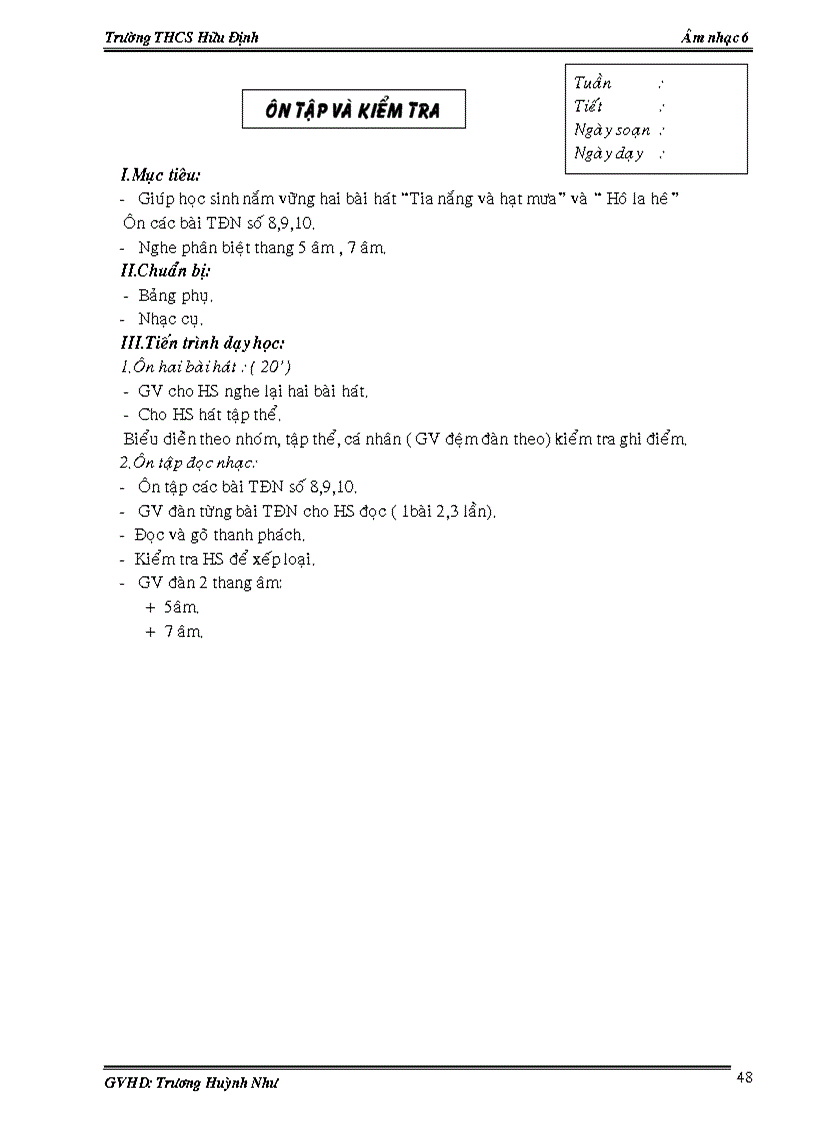 image for page Giáo án âm nhạc 6 HK 2