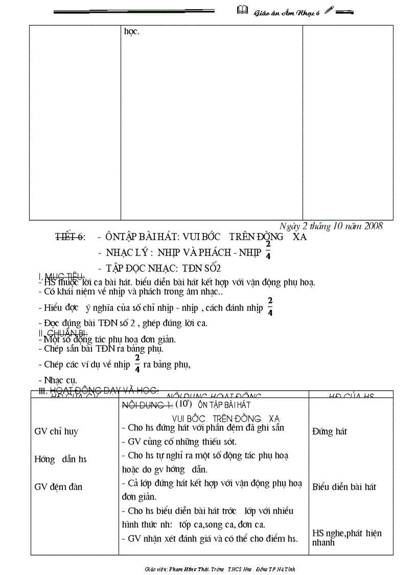 image for page Giáo án âm nhạc 6 hki