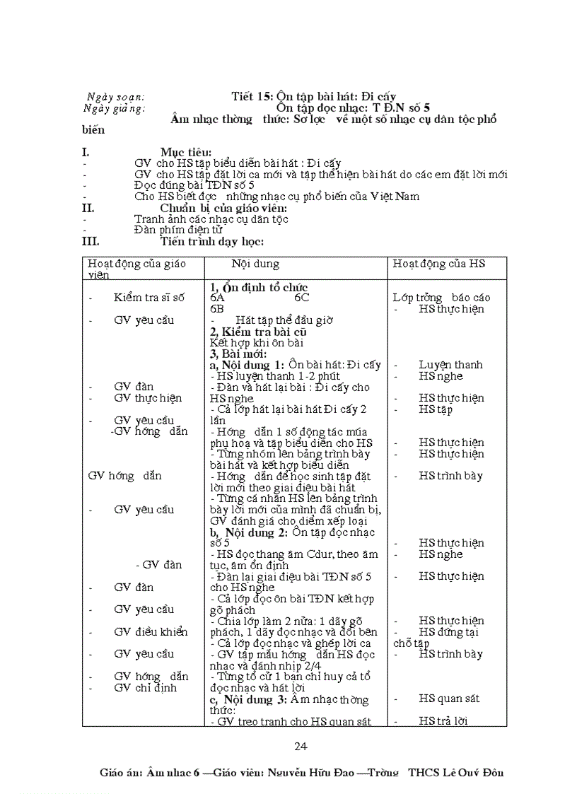 image for page Giao an Am Nhac 6 HKII HT