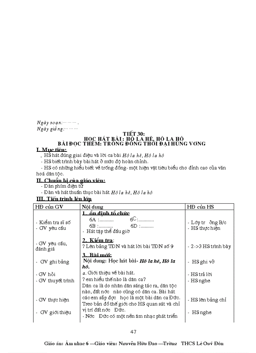 image for page Giao an Am Nhac 6 HKII HT