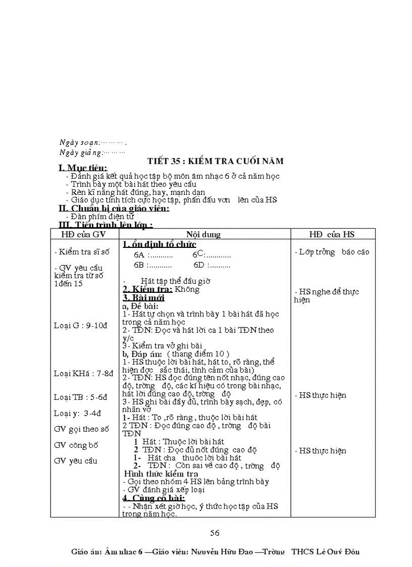 image for page Giao an Am Nhac 6 HKII HT