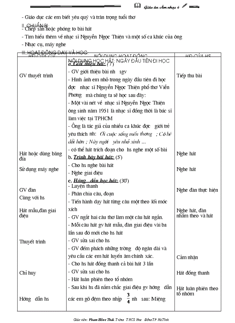 image for page Giáo án âm nhạc 6 hkii