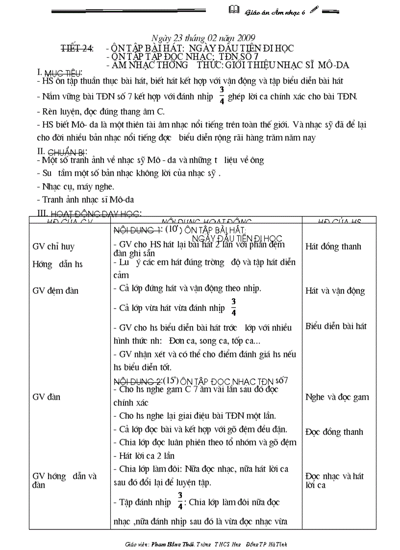 image for page Giáo án âm nhạc 6 hkii