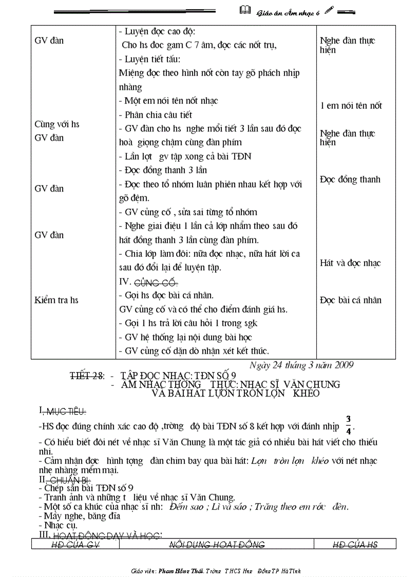 image for page Giáo án âm nhạc 6 hkii
