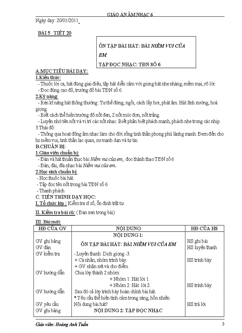 image for page Giáo án Âm nhạc 6 kỳ 2