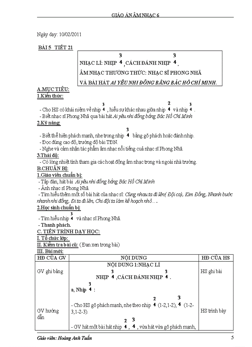 image for page Giáo án Âm nhạc 6 kỳ 2