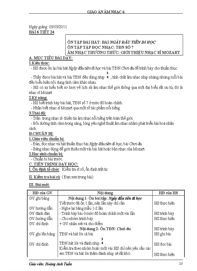 image for page Giáo án Âm nhạc 6 kỳ 2