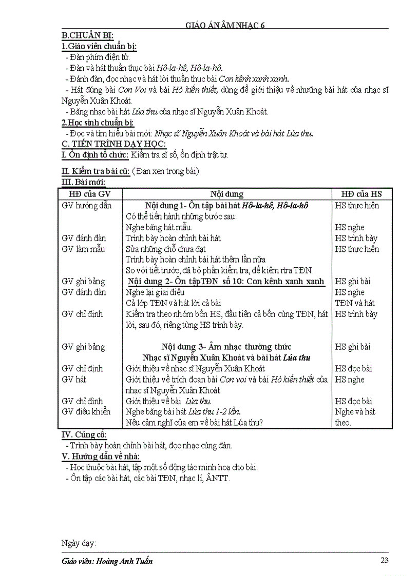 image for page Giáo án Âm nhạc 6 kỳ 2