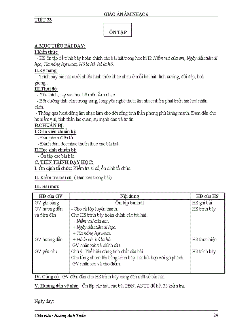 image for page Giáo án Âm nhạc 6 kỳ 2