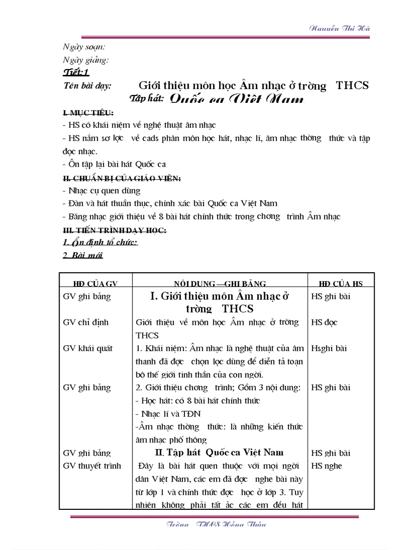 image for page Giáo án Âm nhạc 6 TK