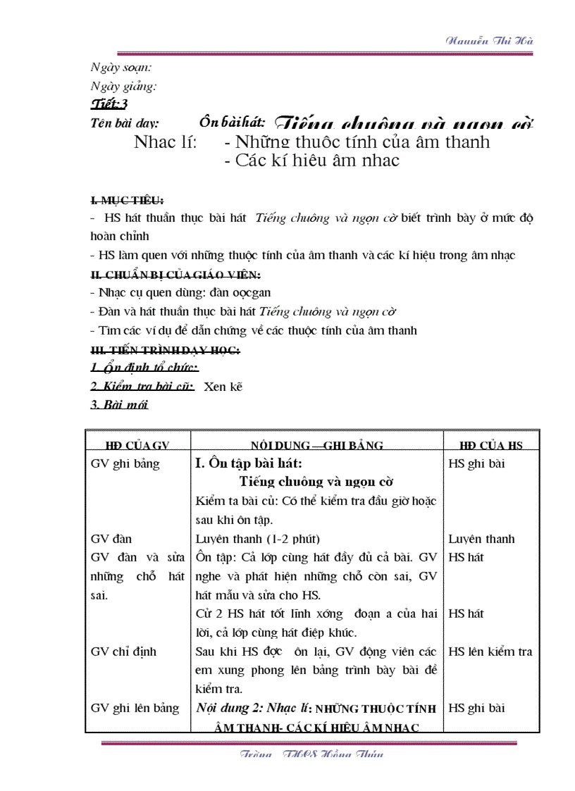 image for page Giáo án Âm nhạc 6 TK