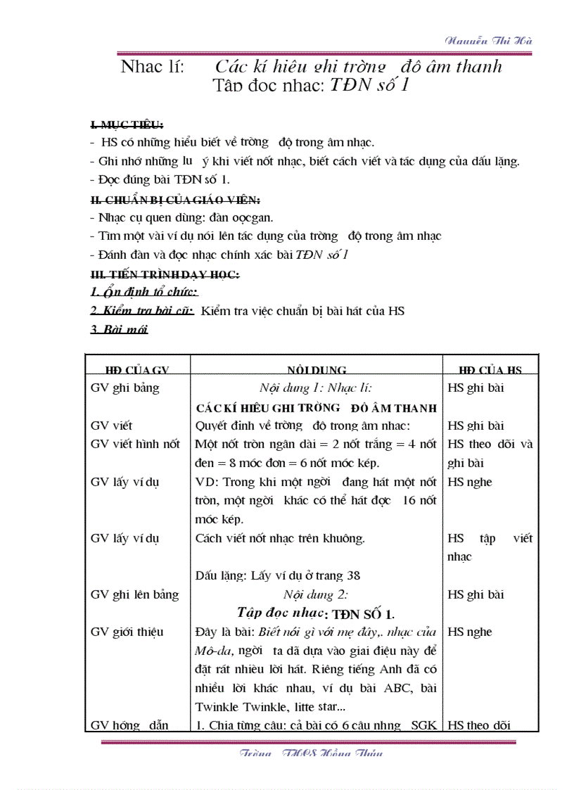 image for page Giáo án Âm nhạc 6 TK