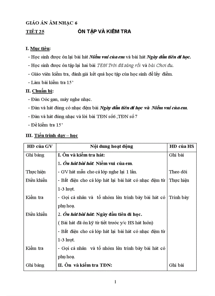 image for page Giáo án Âm Nhạc 6 Tiết 25 26