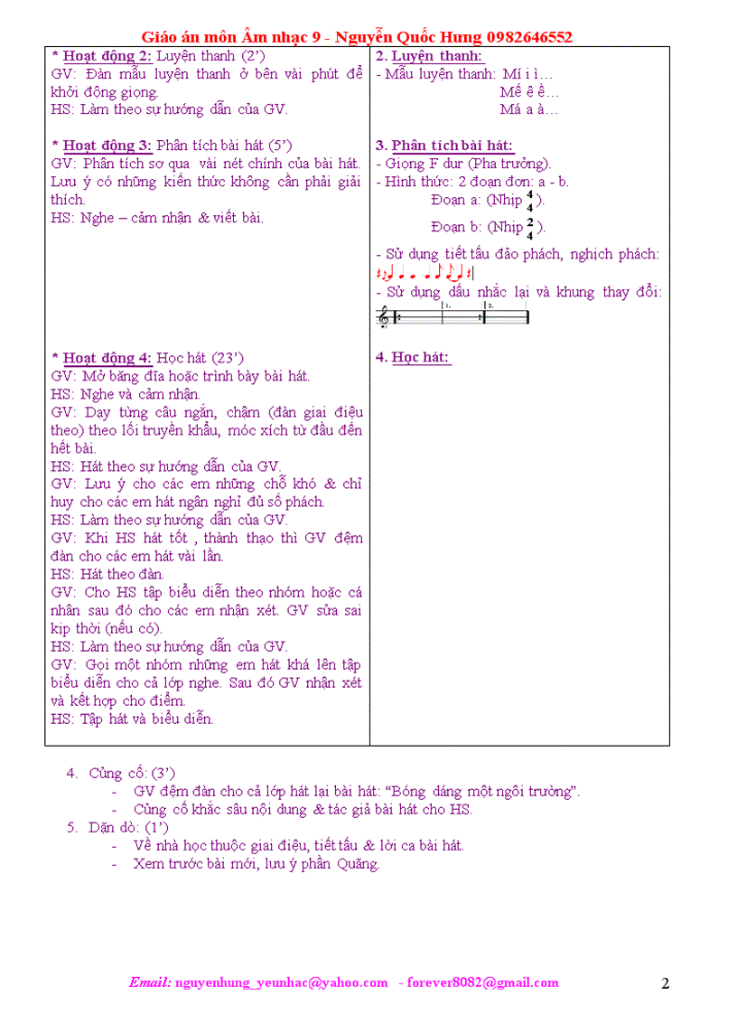 image for page Giáo án Âm nhạc 9 Hưng