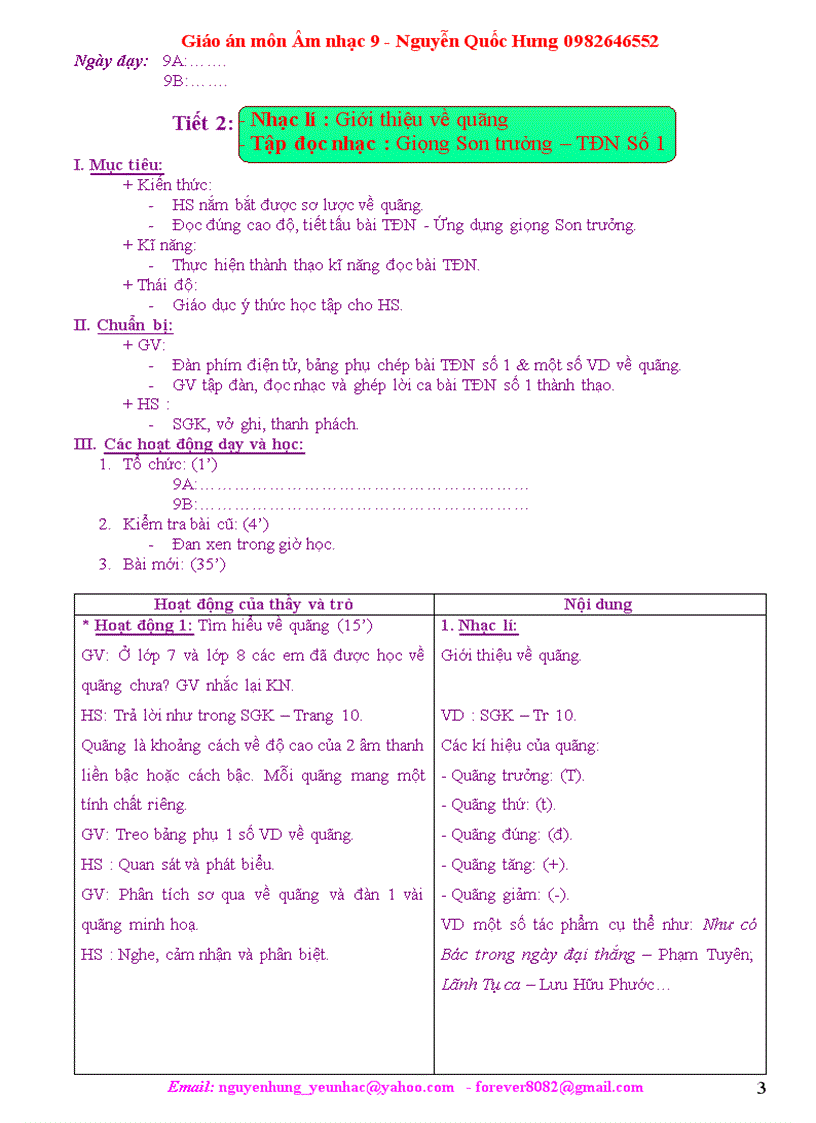 image for page Giáo án Âm nhạc 9 Hưng