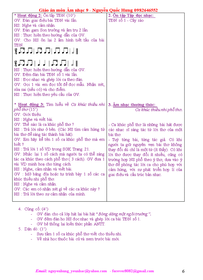 image for page Giáo án Âm nhạc 9 Hưng