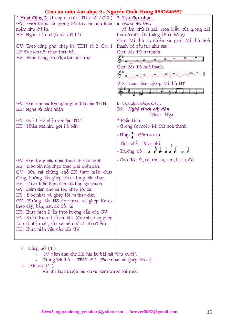 image for page Giáo án Âm nhạc 9 Hưng