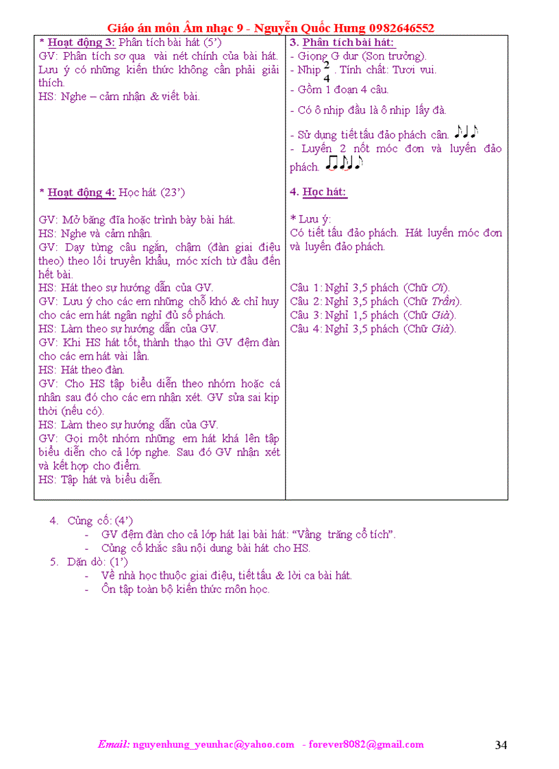 image for page Giáo án Âm nhạc 9 Hưng