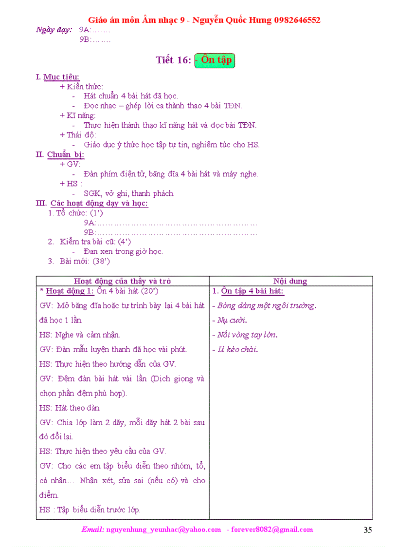 image for page Giáo án Âm nhạc 9 Hưng