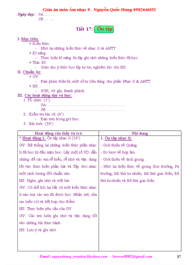 image for page Giáo án Âm nhạc 9 Hưng