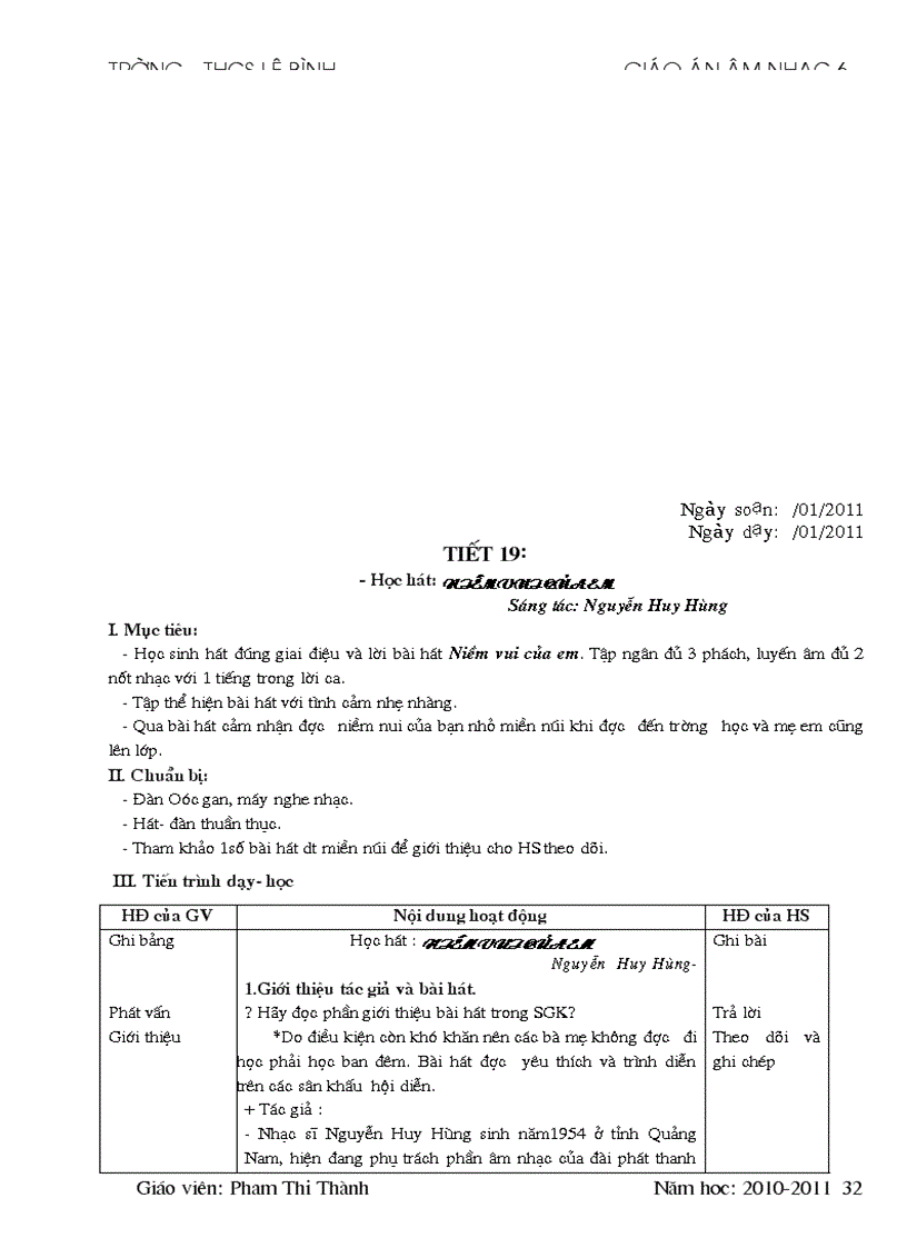 image for page Giáo án âm nhạc hay