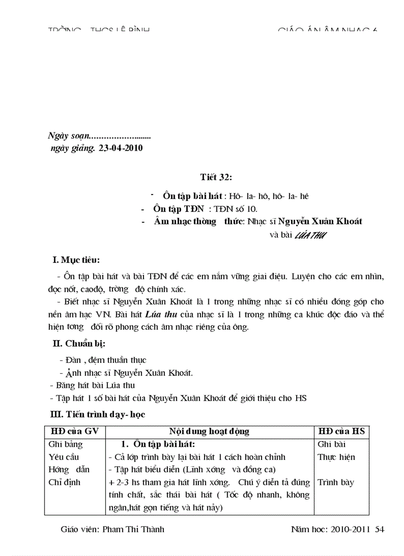 image for page Giáo án âm nhạc hay