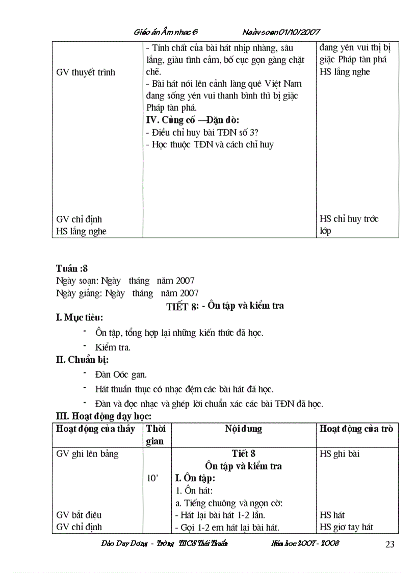 image for page Giáo án âm nhạc lớp 6 hki