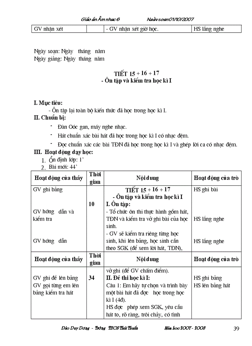 image for page Giáo án âm nhạc lớp 6 hki