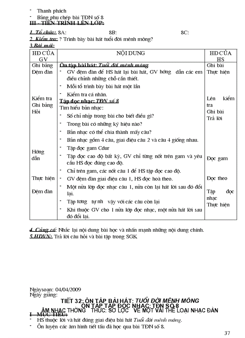 image for page Giáo án âm nhạc lớp8 chuẩn