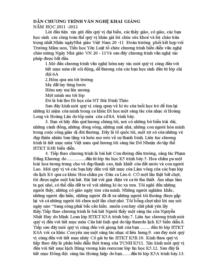 image for page Lời dẫn chương trình văn nghệ