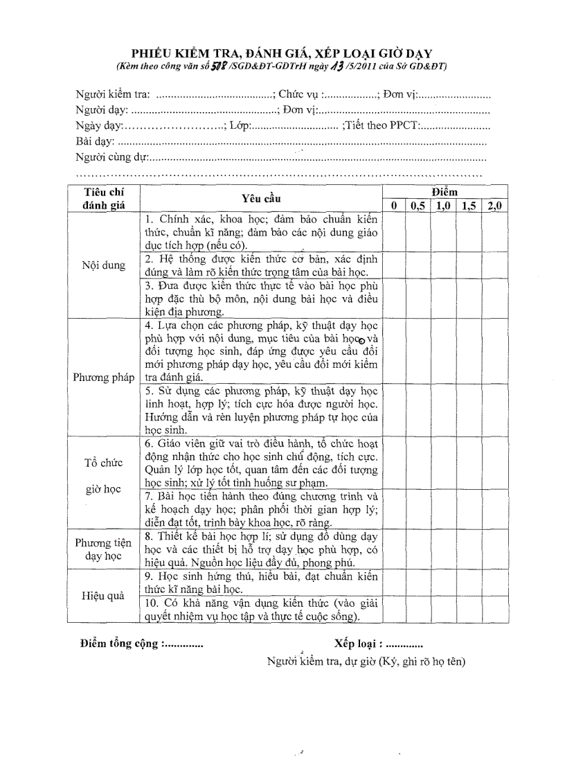 image for page Phiếu KT DG giờ dạy sử dụng năm học 2011 2012