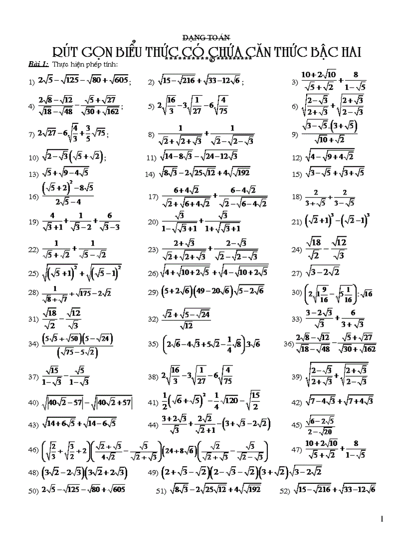 image for page Tài liệu ôn tập Toán 9 phần rút gọn
