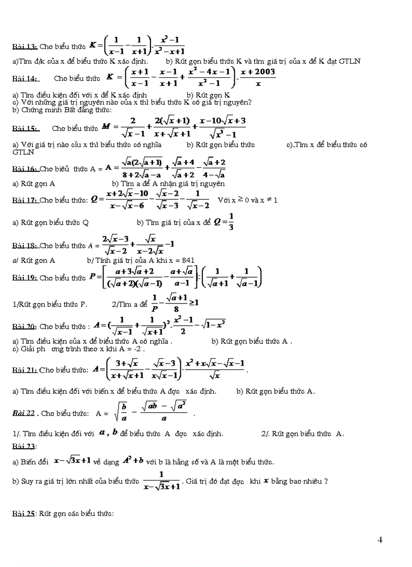 image for page Tài liệu ôn tập Toán 9 phần rút gọn