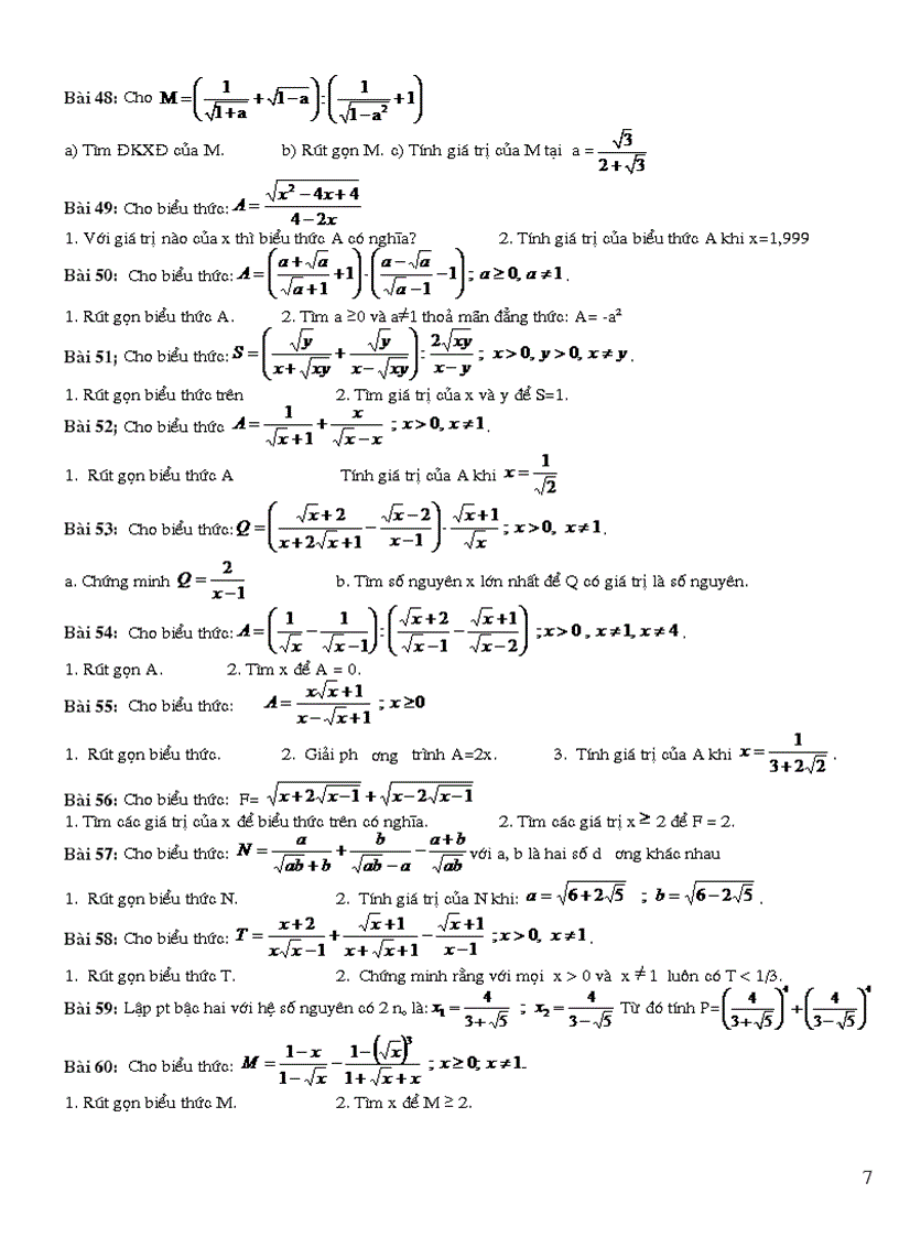 image for page Tài liệu ôn tập Toán 9 phần rút gọn