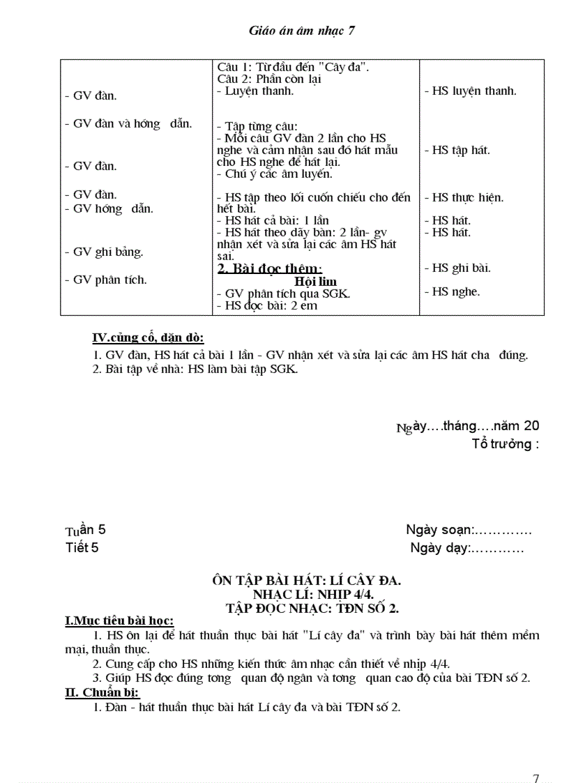 image for page Bộ giáo án âm nhạc lớp 7