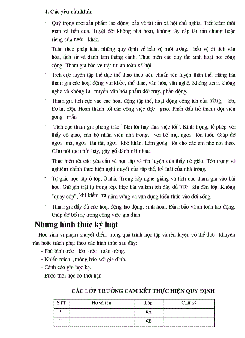 image for page Bản cam kết thực hiện nội quy của HS 1