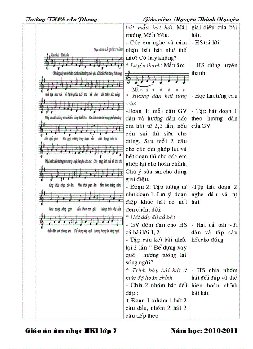 image for page Giáo án âm nhạc 4 cột HKI lớp 7 2010