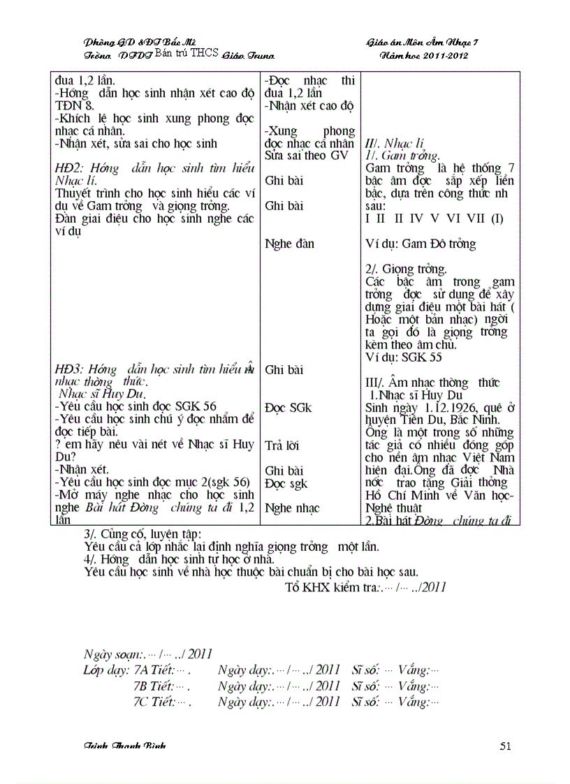 image for page Giáo án âm nhạc 7 cả năm 3 cọc