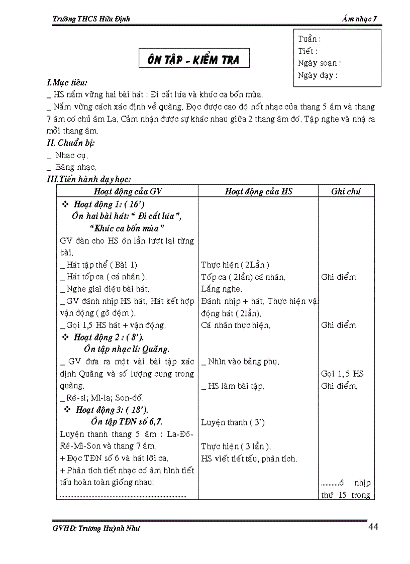 image for page Giáo án âm nhạc 7 HK 2 mới